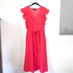 Coral Button Up Midi Dress